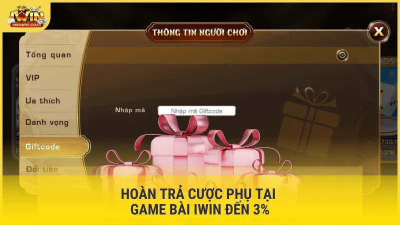 Hoàn trả cược phụ tại Game Bài Iwin đến 3%