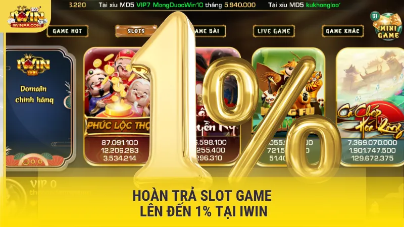 Hoàn trả slot game lên đến 1% tại Iwin