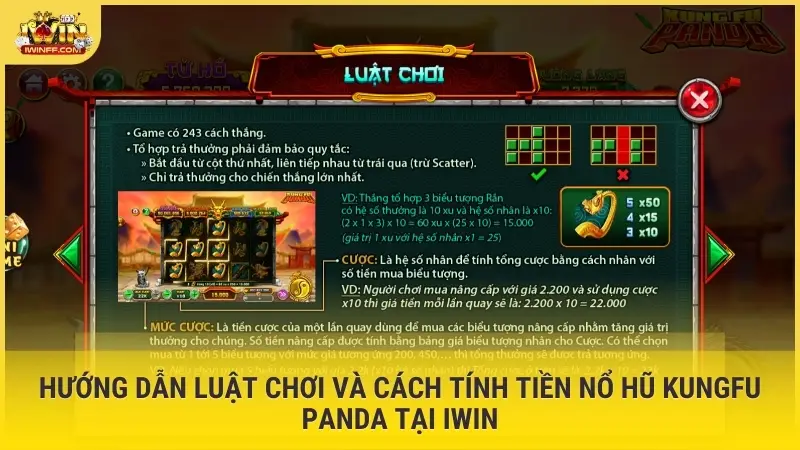 Hướng dẫn luật chơi và cách tính tiền nổ hũ Kungfu Panda tại iWin